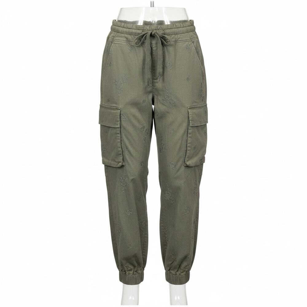 Pilcro Anthropology Ditsy Embroidered Olive Green Drawstring Cargo Pants Small